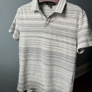 Mens Michael Kors M gray striped lightweight linen summer polo